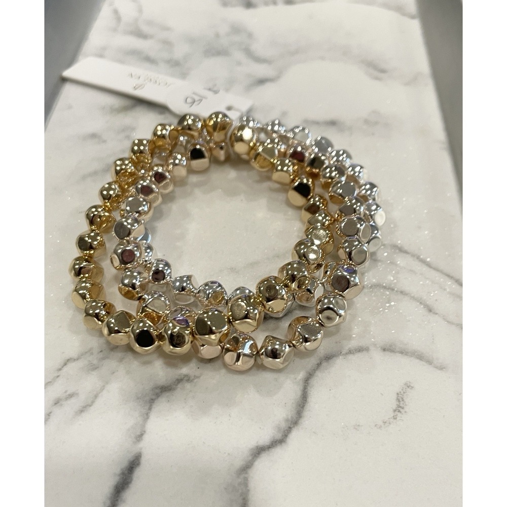 Josslyn Company Gold Silver Mixed Metal Beaded‎ Stretch Bracelet Stack Layering